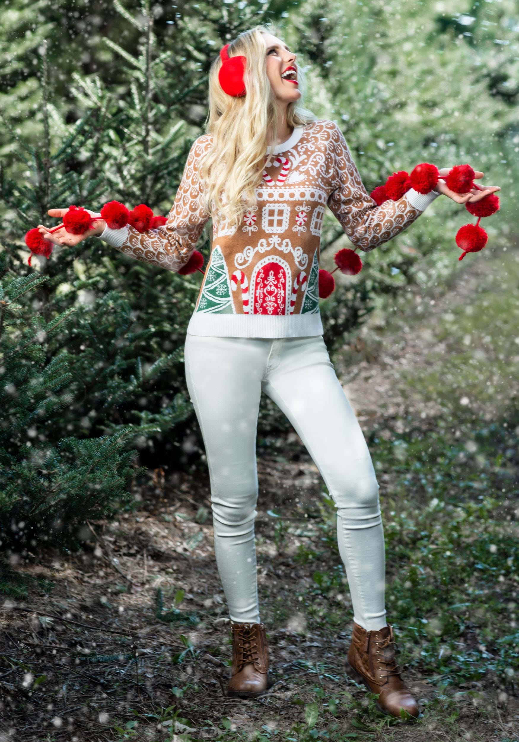 Gingerbread House Ugly Christmas Sweater for Women