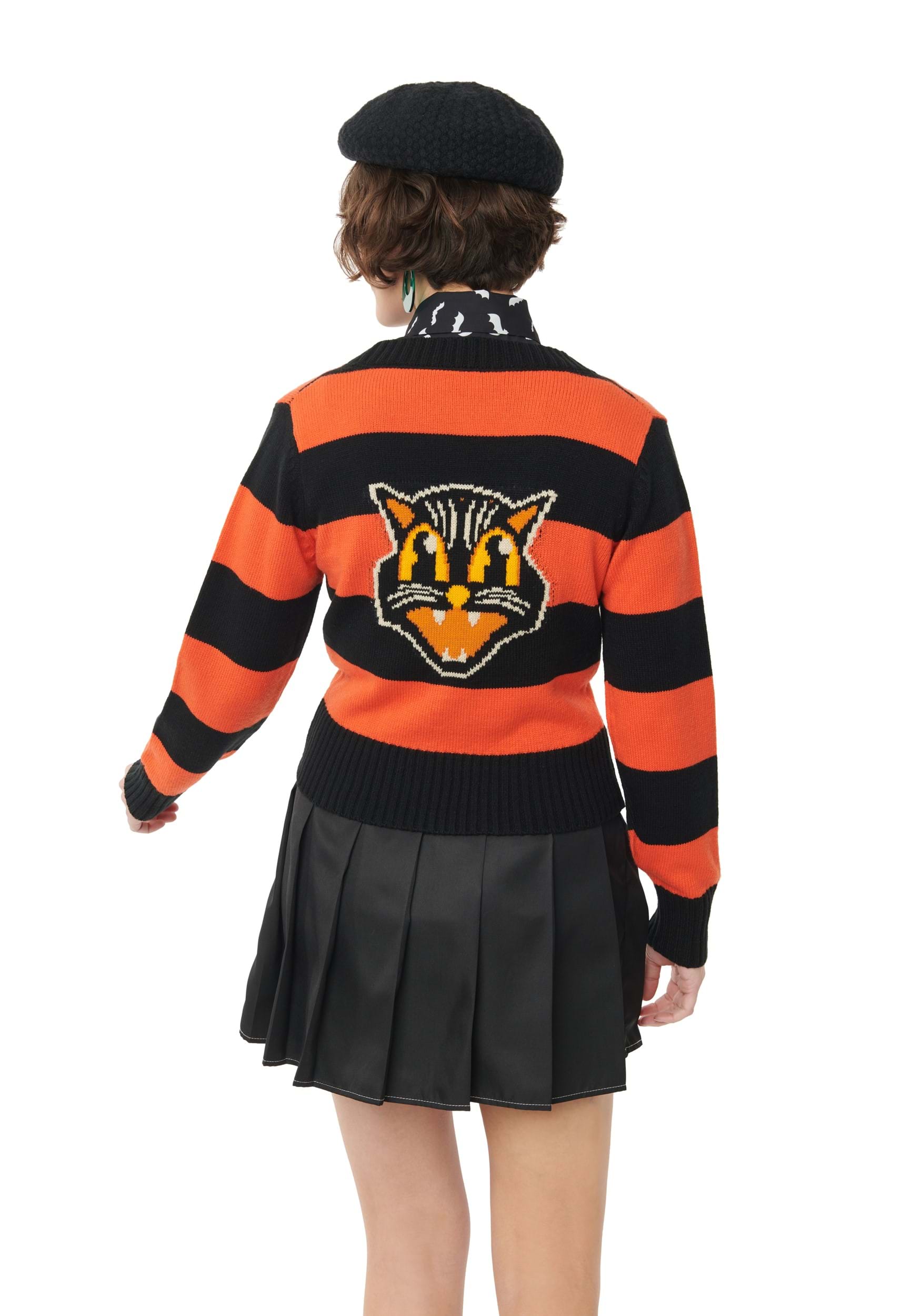 Unique Vintage Spooky Cat Striped Cardigan for Adults