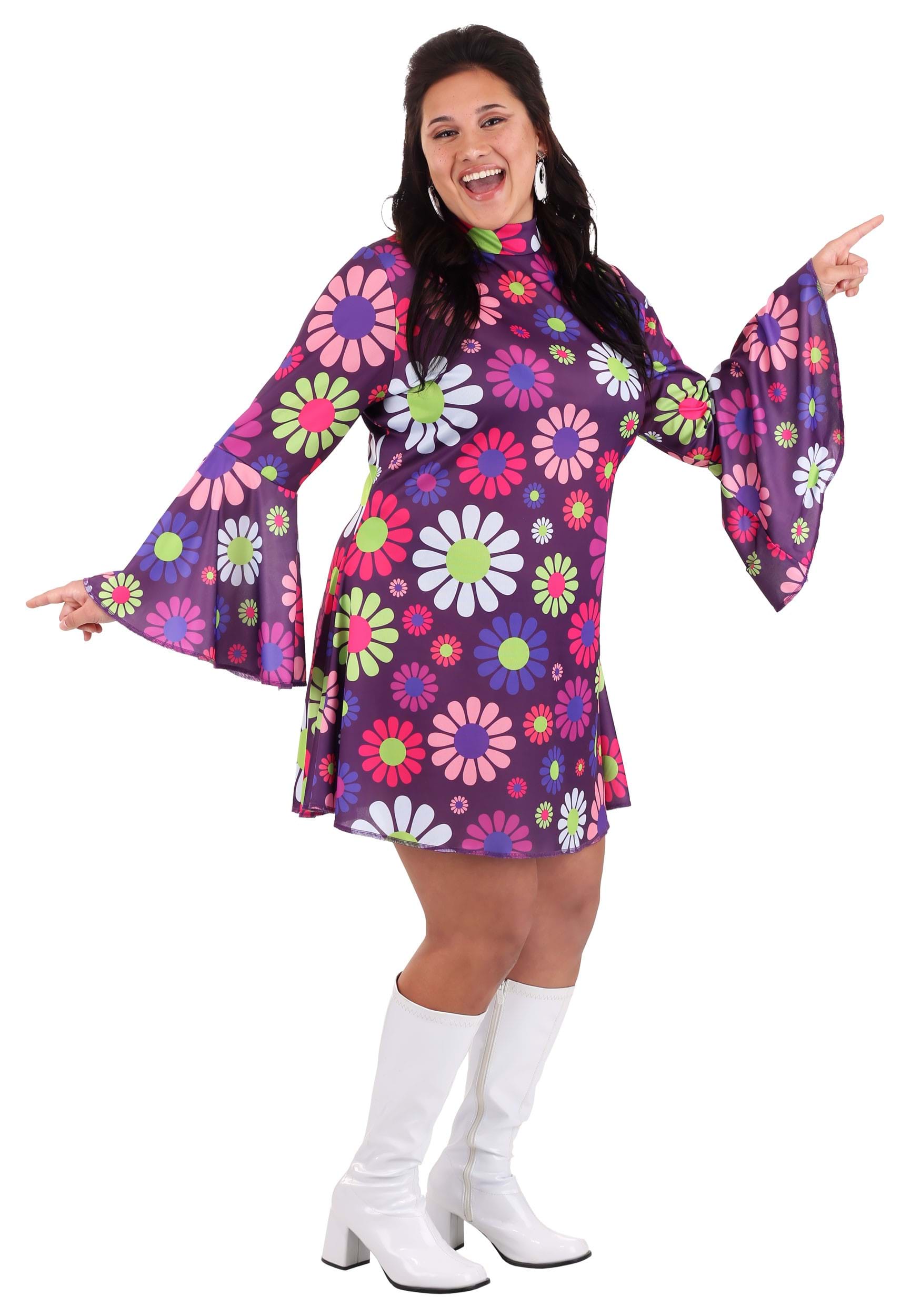 Women's Plus Size Groovy Flower Power Costume