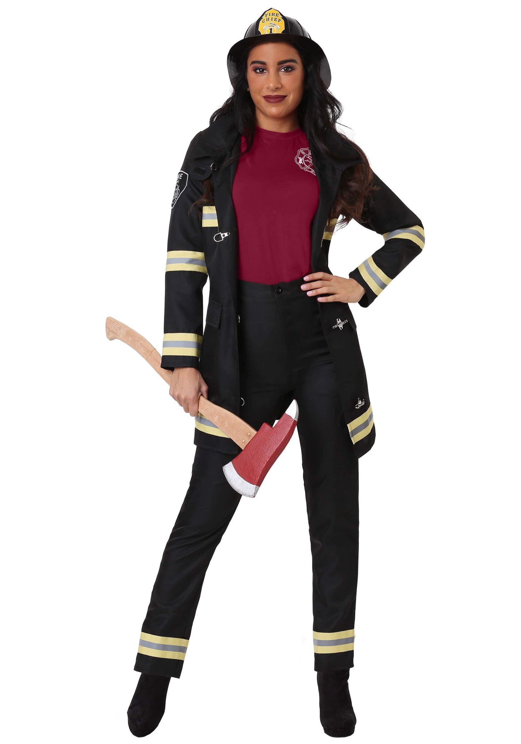 Women's Plus Size Black Firefighter Costume 1 Women's Plus Size Black Firefighter Costume