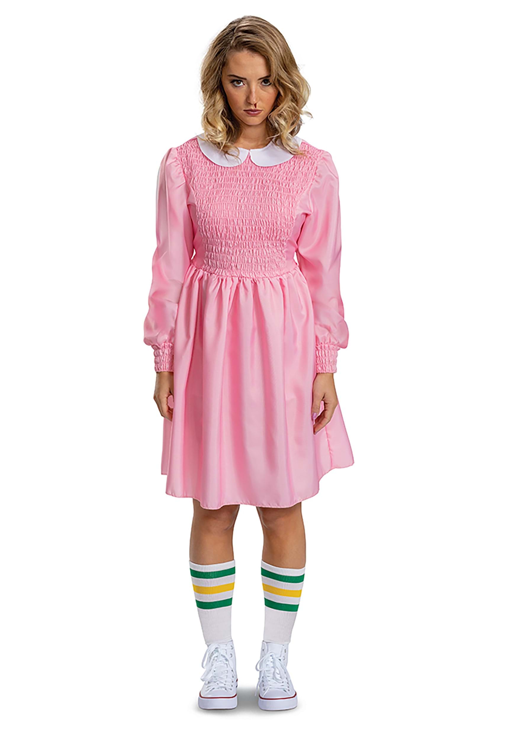 Women's Stranger Things Adult Deluxe Pink Dress Eleven 1 Women's Stranger Things Adult Deluxe Pink Dress Eleven