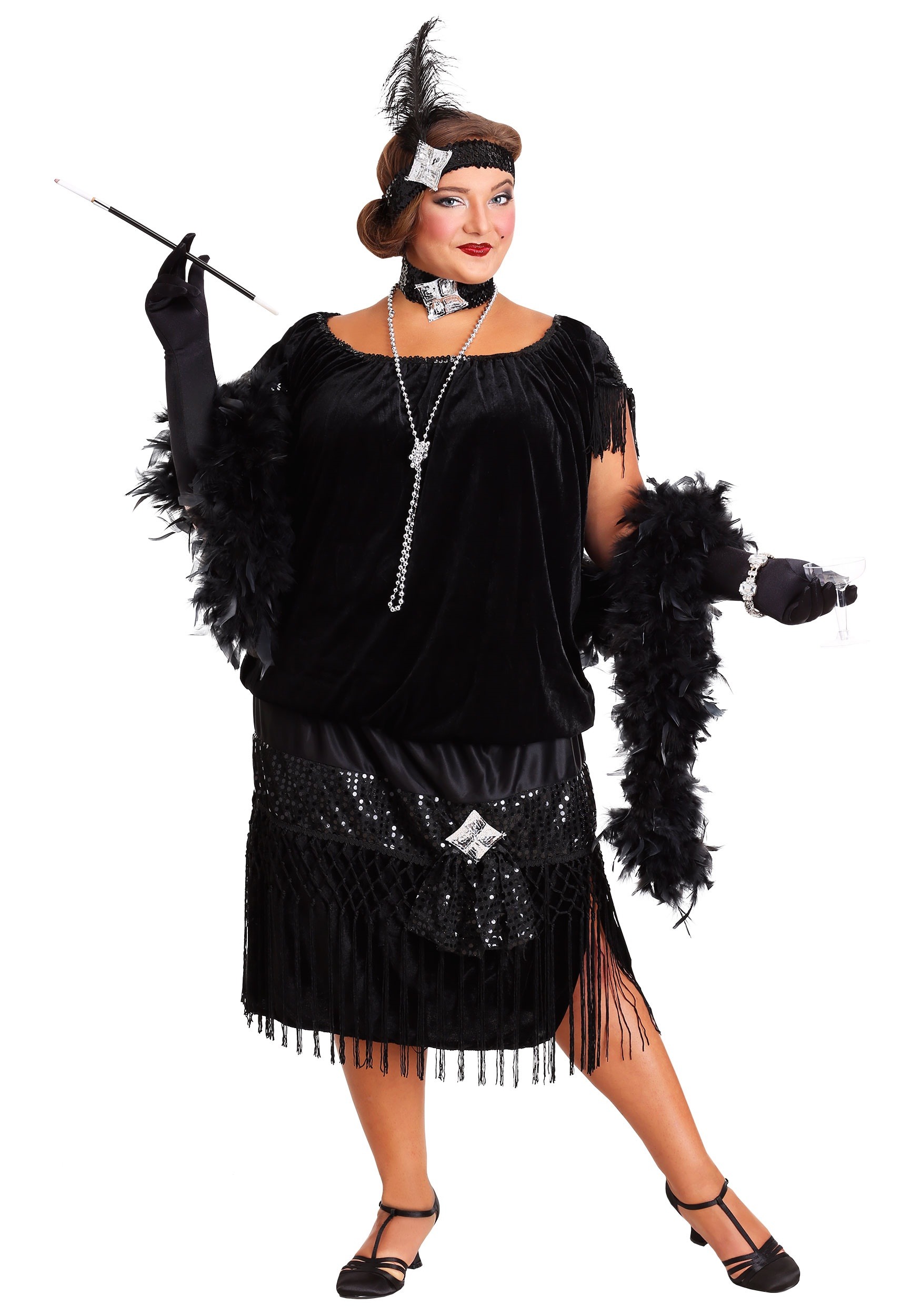 Deluxe Black Flapper Plus Size Women's Costume