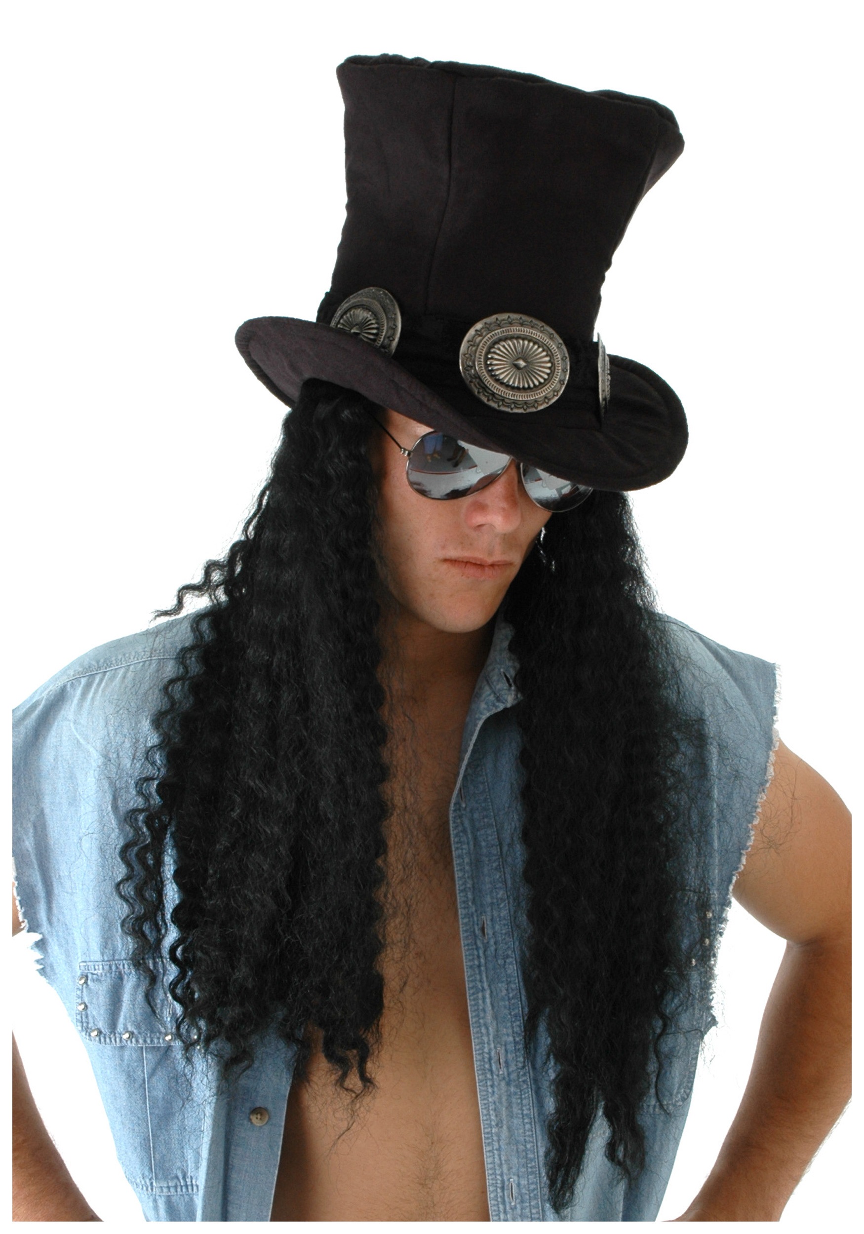 Costume Guitarist Superstar Hat with Hair 1 Costume Guitarist Superstar Hat with Hair