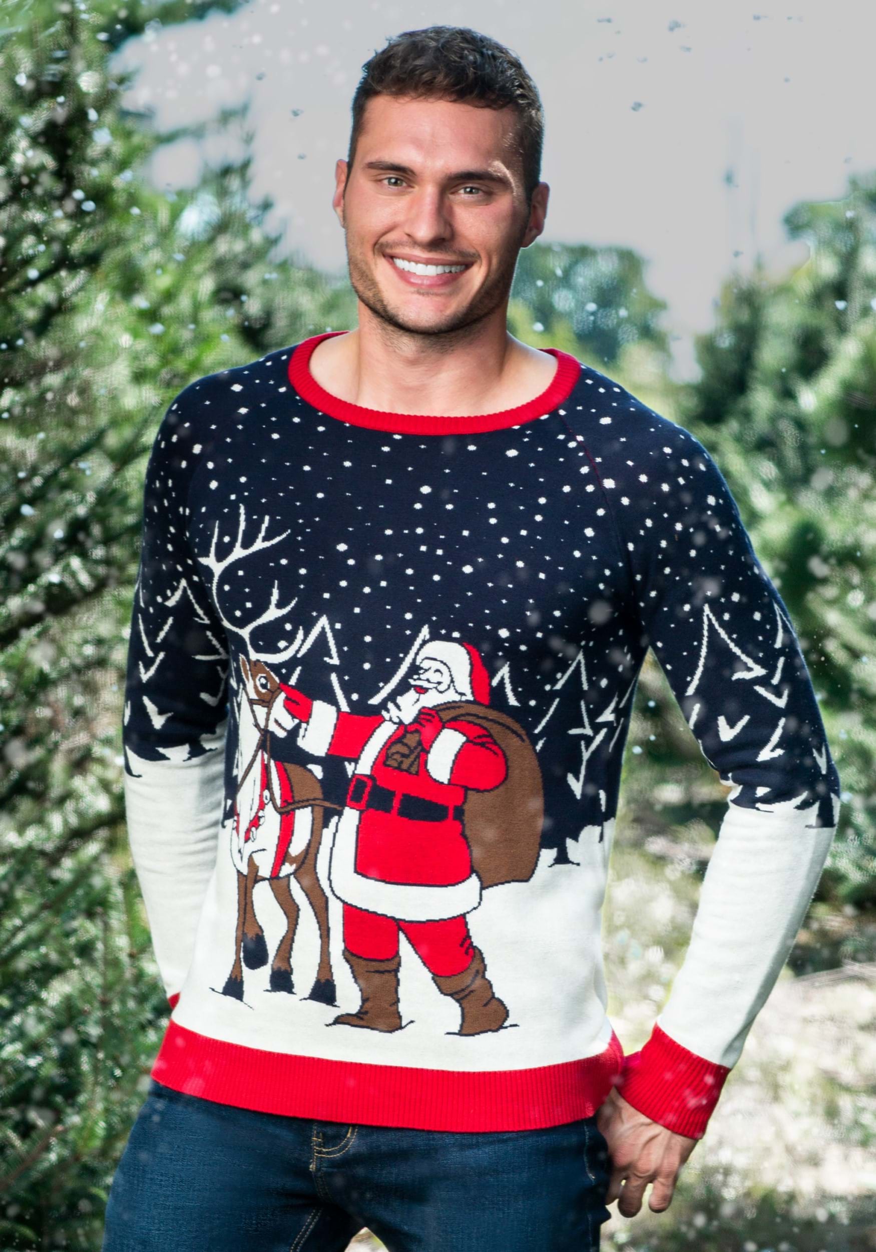 Vintage Santa & Reindeer Ugly Christmas Sweater for Adults
