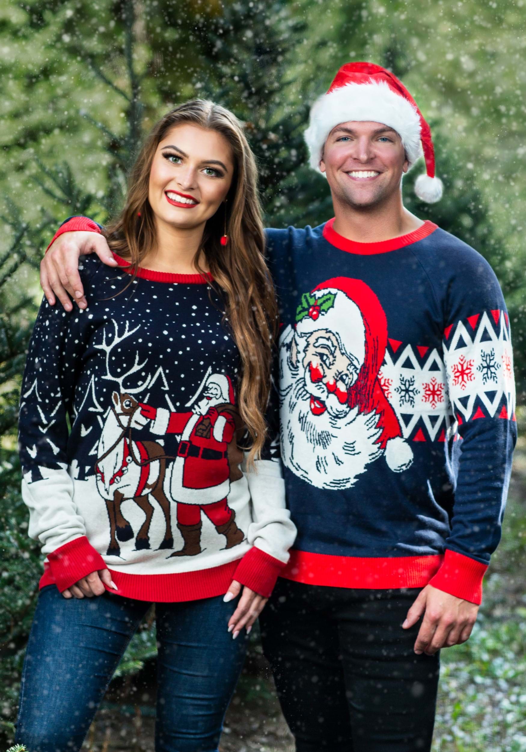 Vintage Santa & Reindeer Ugly Christmas Sweater for Adults