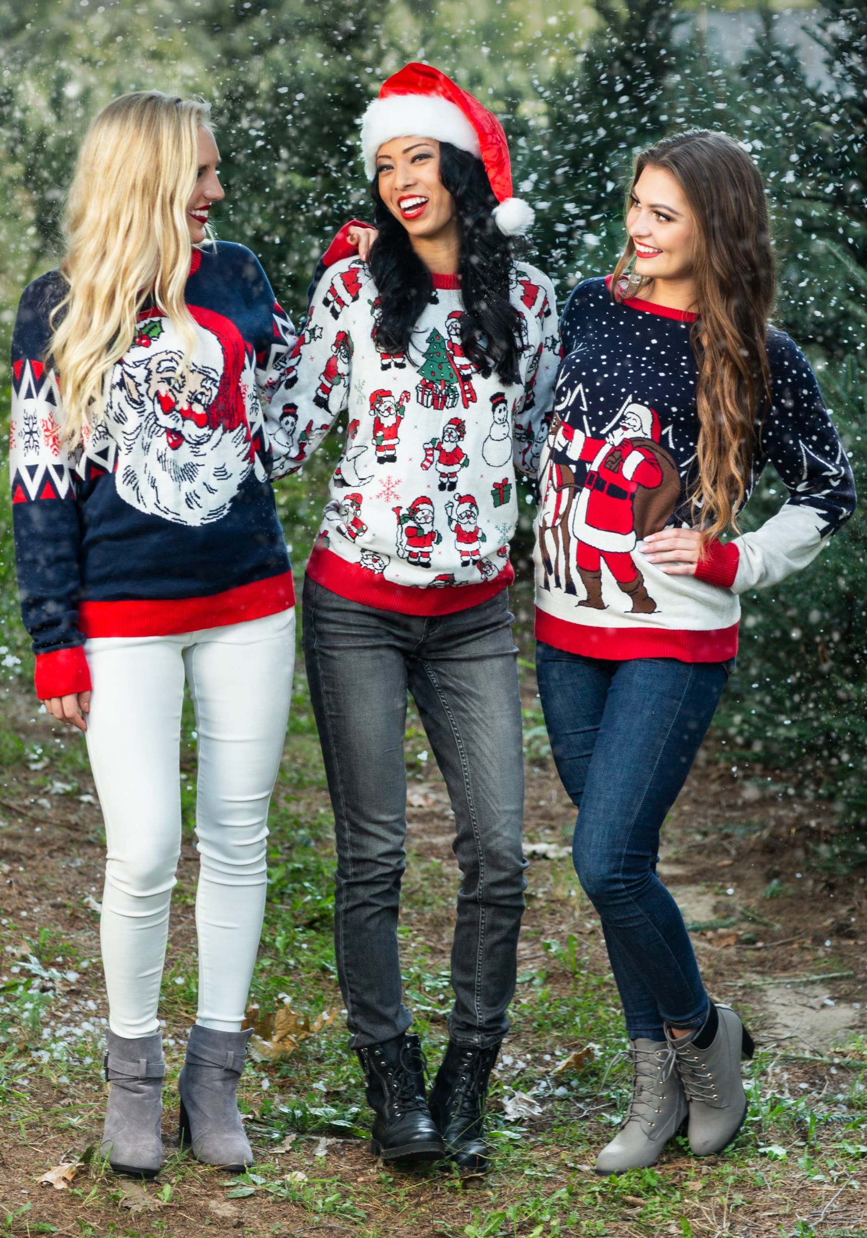 Vintage Santa & Reindeer Ugly Christmas Sweater for Adults