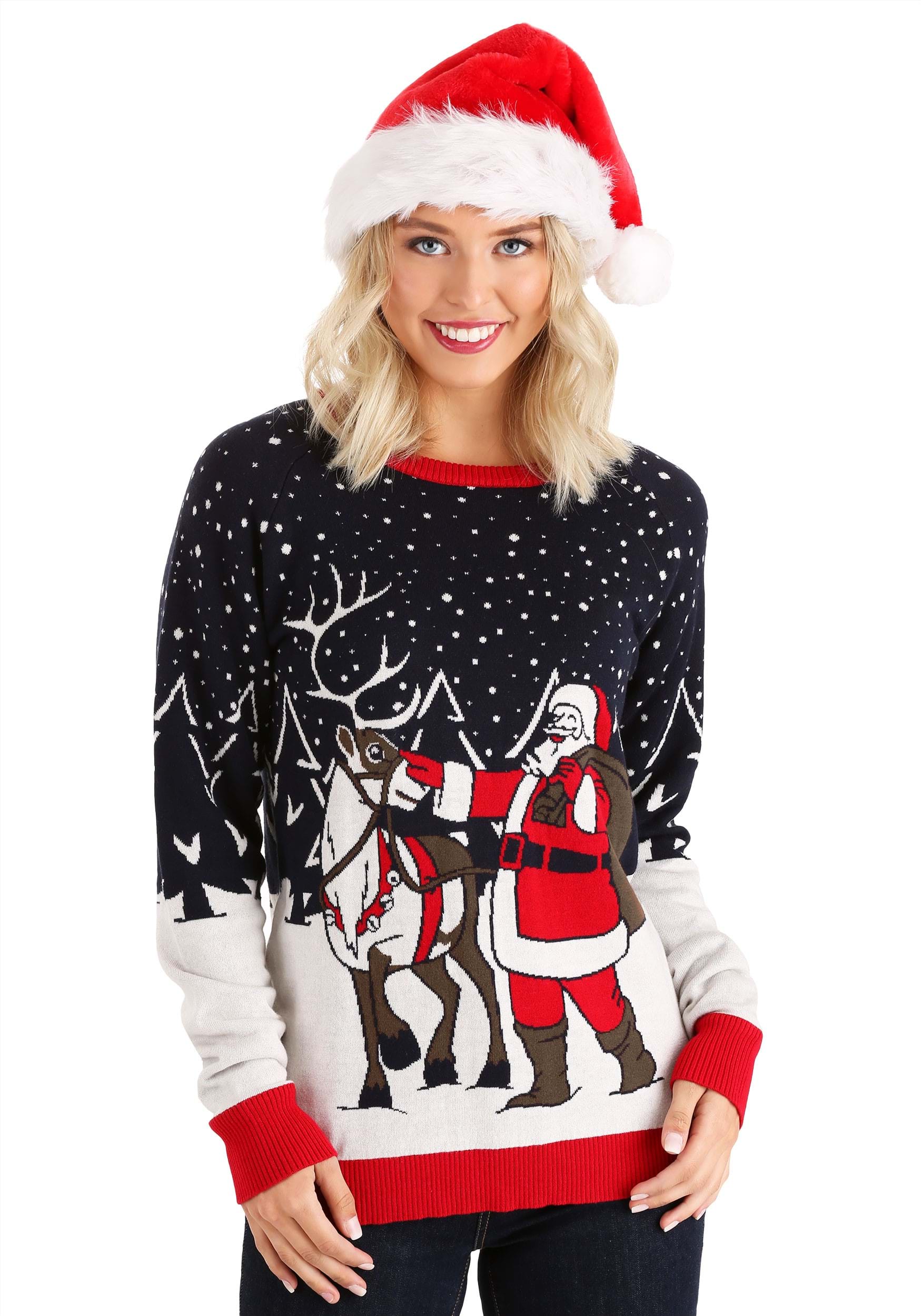 Vintage Santa & Reindeer Ugly Christmas Sweater for Adults