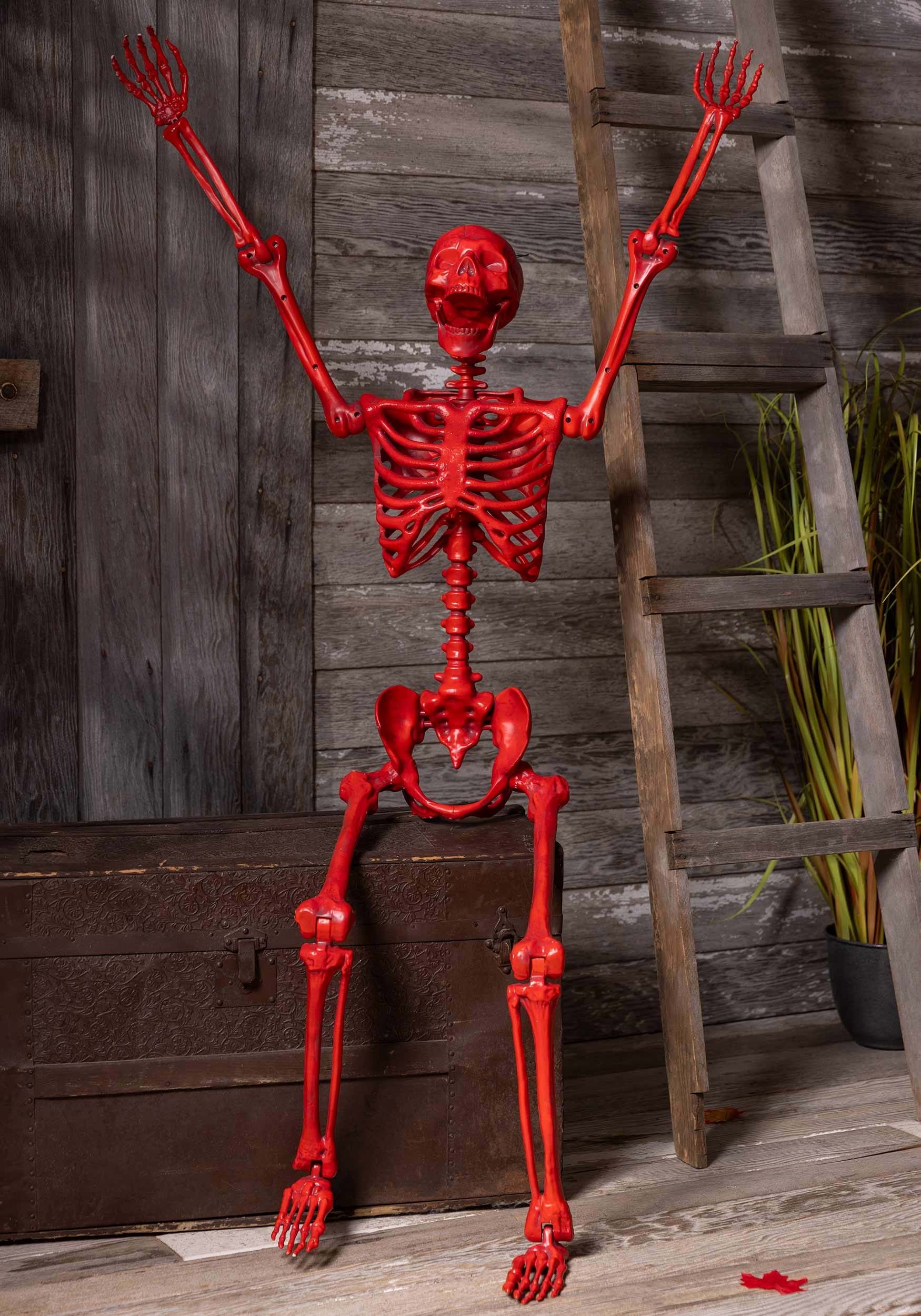 5FT Crazy Bones Poseable Skeleton in Red Halloween Decoration