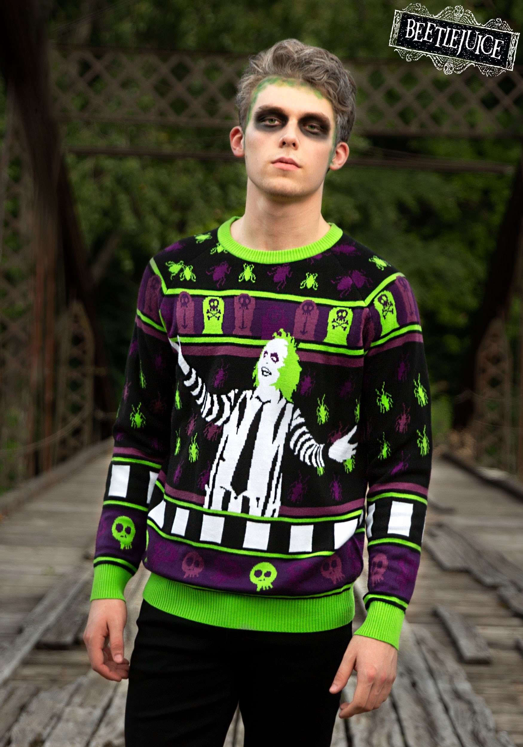 Beetlejuice It's Showtime! Adult Ugly Halloween Sweater