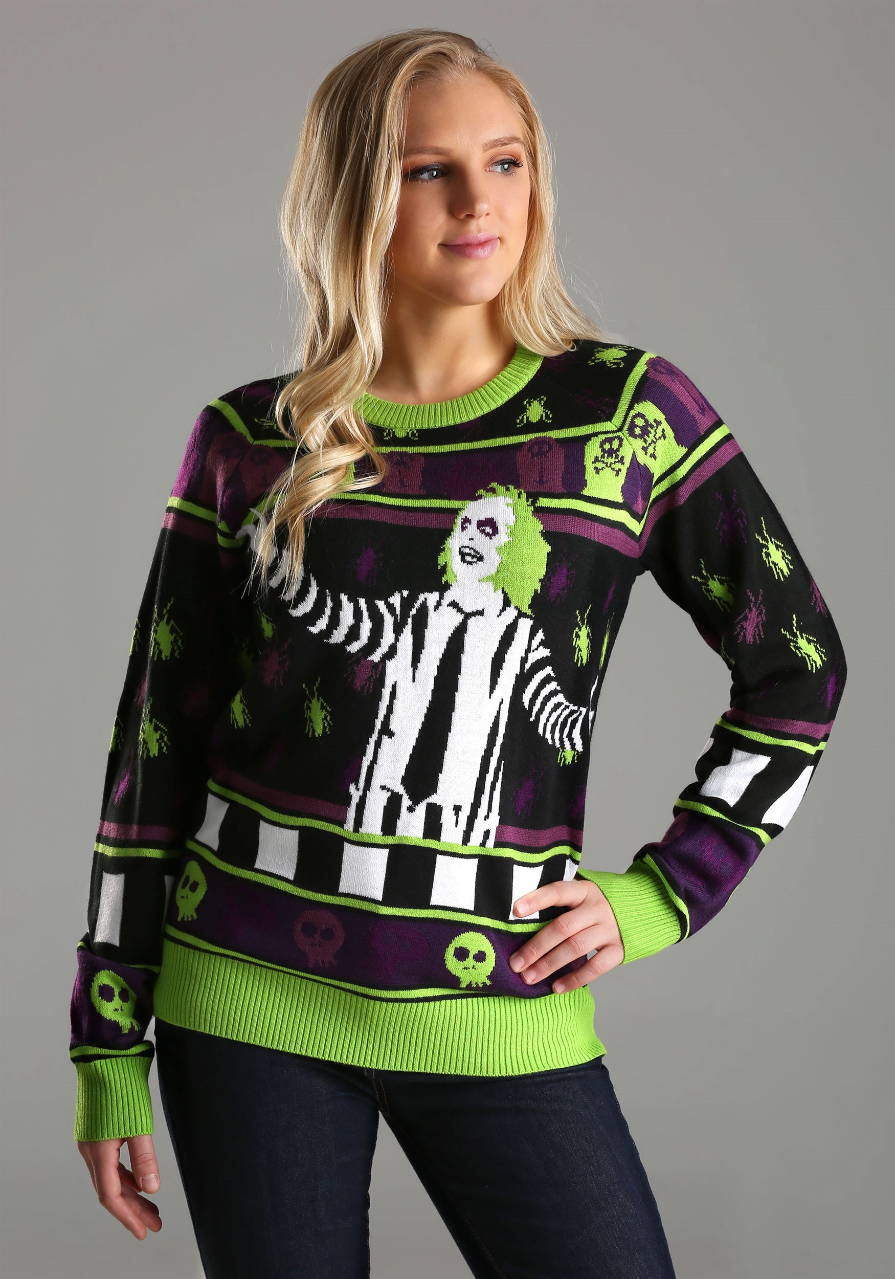 Beetlejuice It's Showtime! Adult Ugly Halloween Sweater