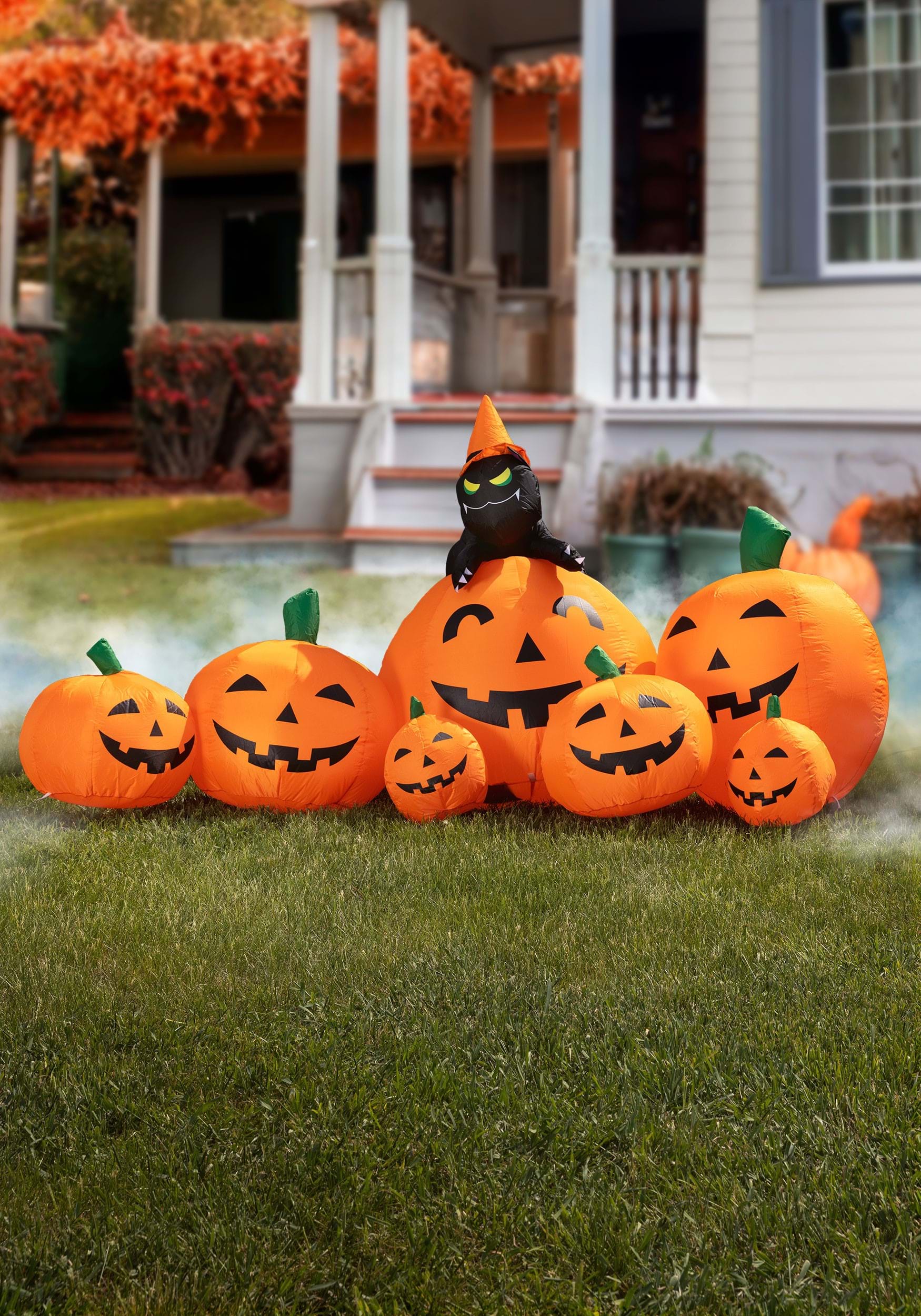 Inflatable 7FT Pumpkin Patch with Cat Halloween Decoration