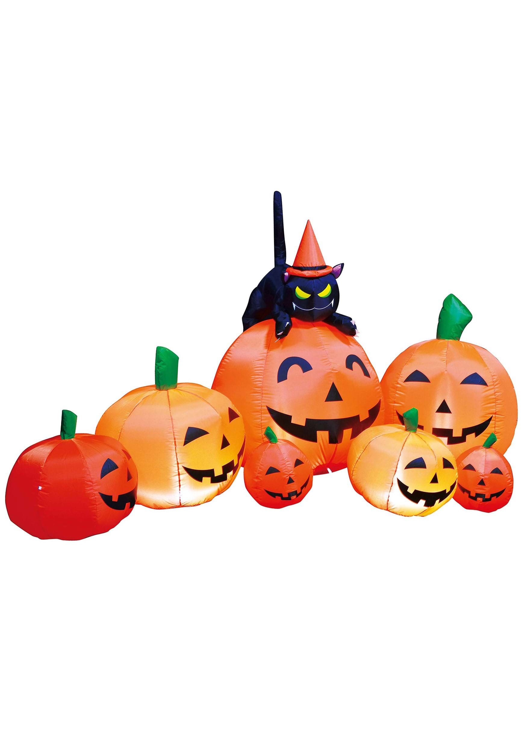 Inflatable 7FT Pumpkin Patch with Cat Halloween Decoration