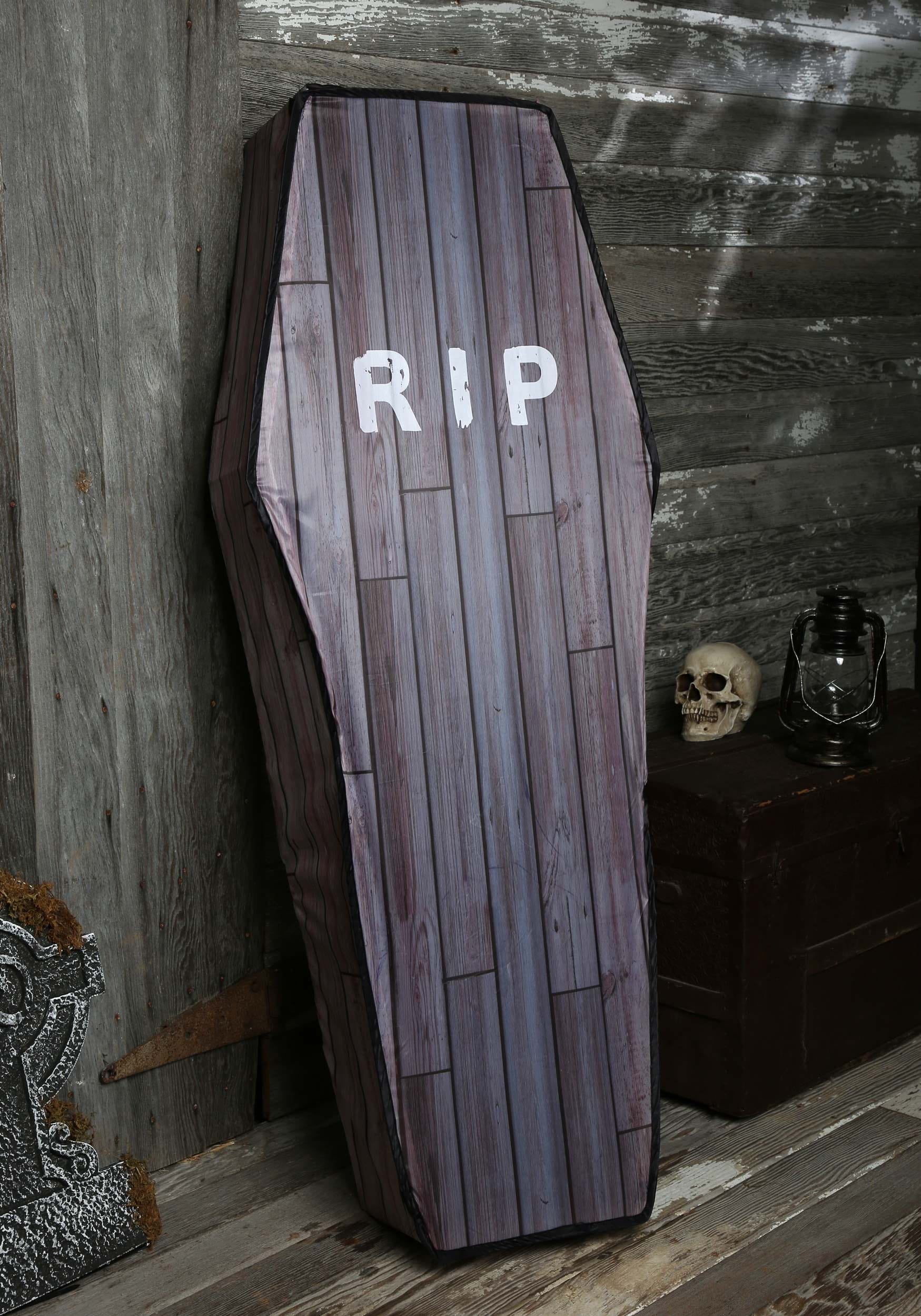 5FT Collapsible Wood Grain Look Coffin Halloween Prop