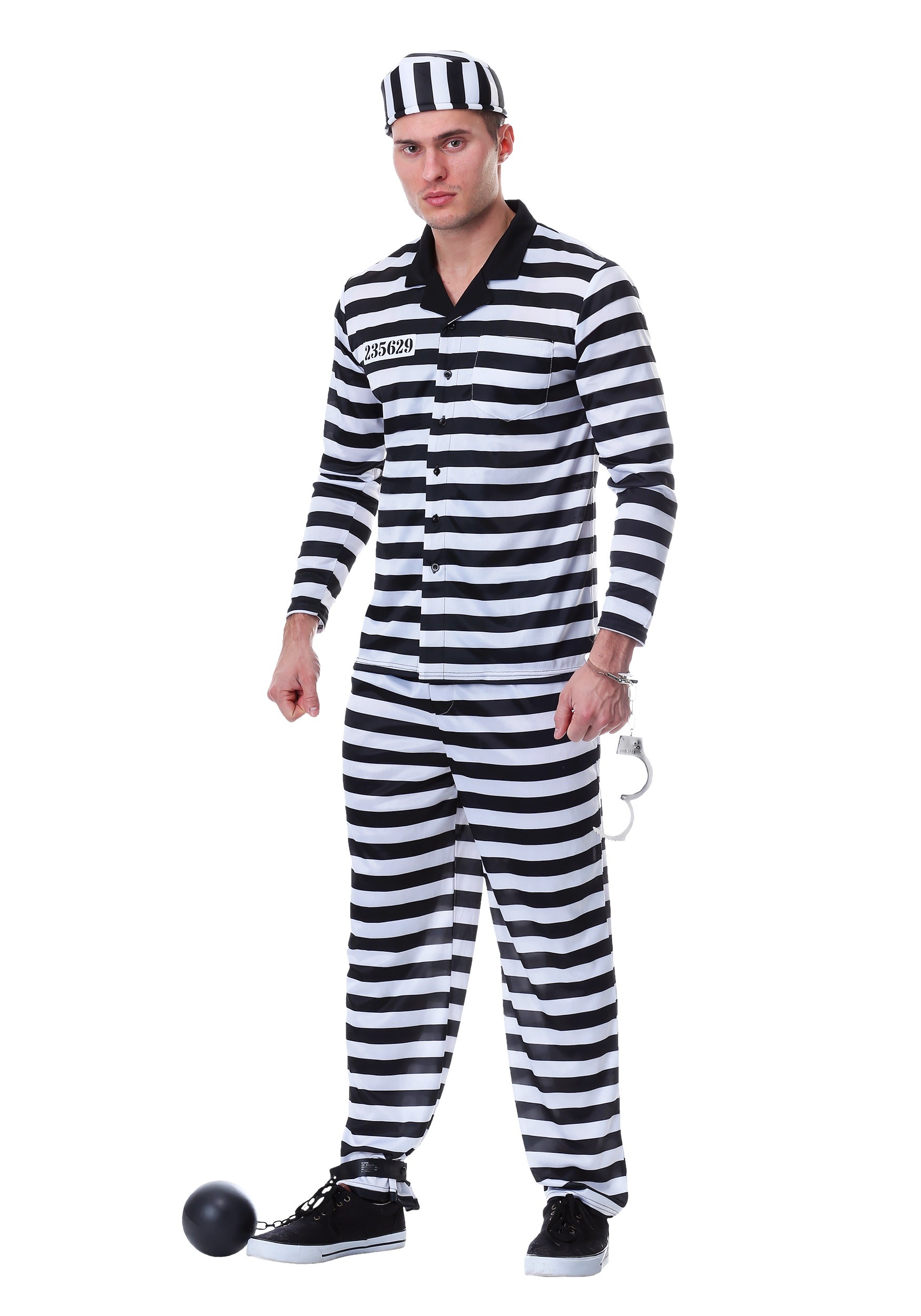 Plus Size Deluxe Button Down Jailbird Costume for Men 1 Plus Size Deluxe Button Down Jailbird Costume for Men