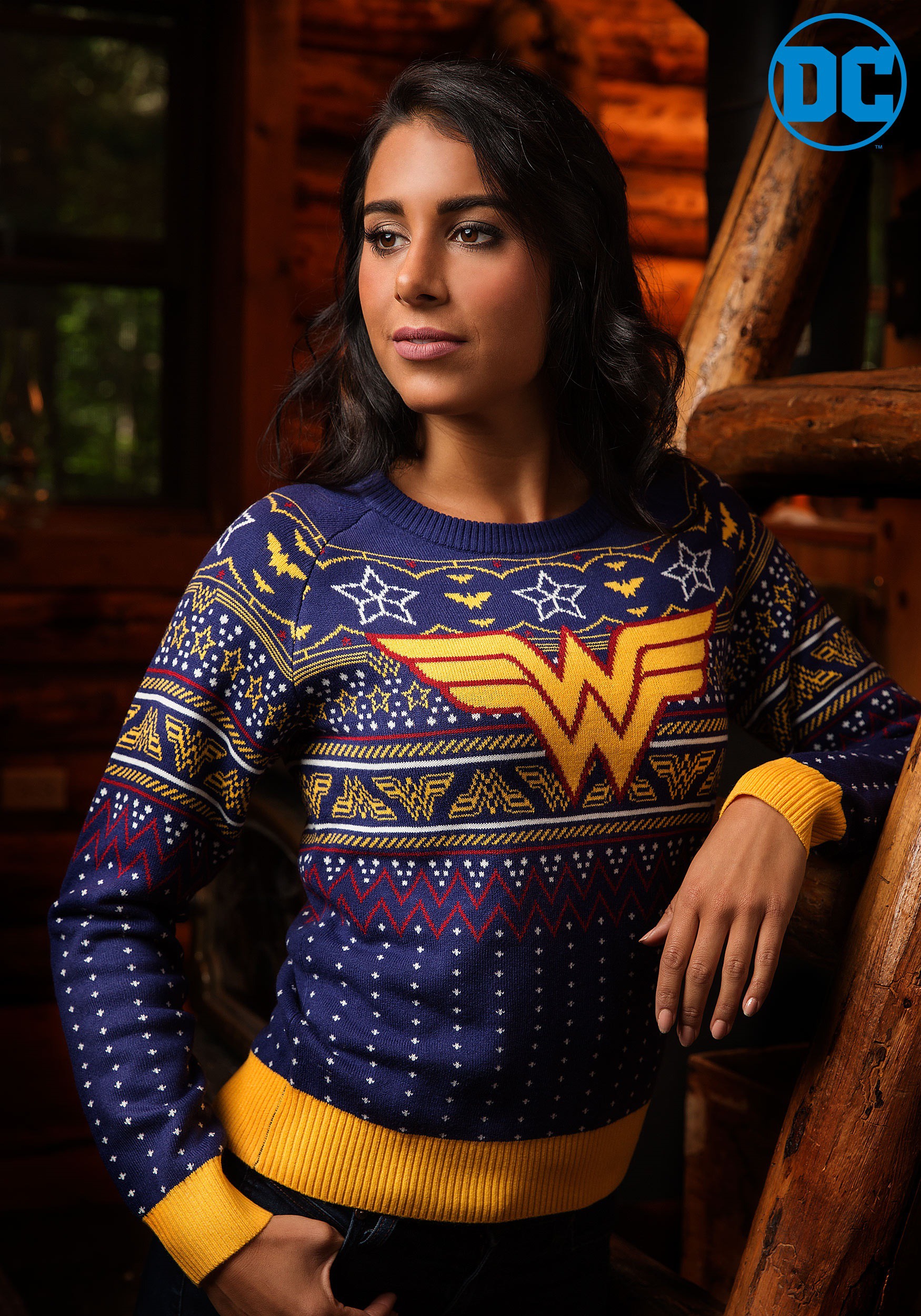 Women's Wonder Woman Navy Ugly Christmas Sweater