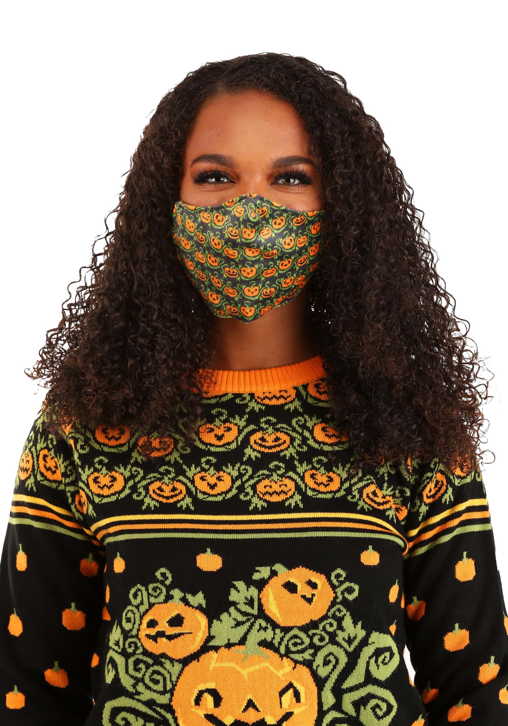 Adult Pumpkins Sublimated Face Mask 3 Adult Pumpkins Sublimated Face Mask