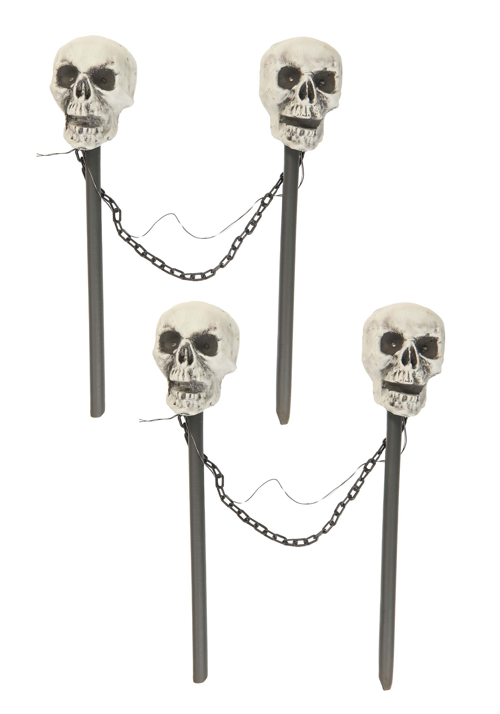 24-Inch Light Up Skull Pathway 4 Piece Decoration