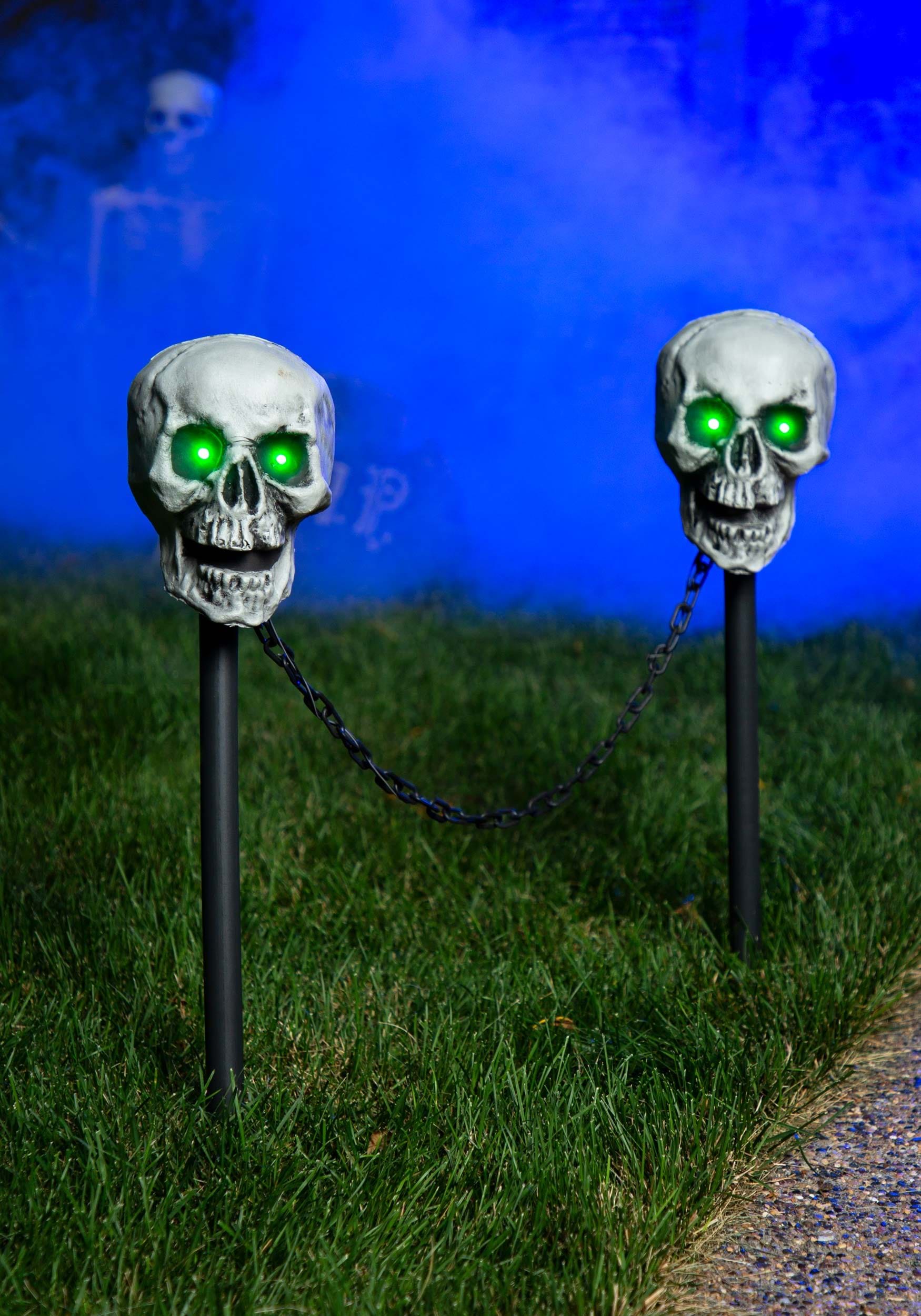 24-Inch Light Up Skull Pathway 4 Piece Decoration