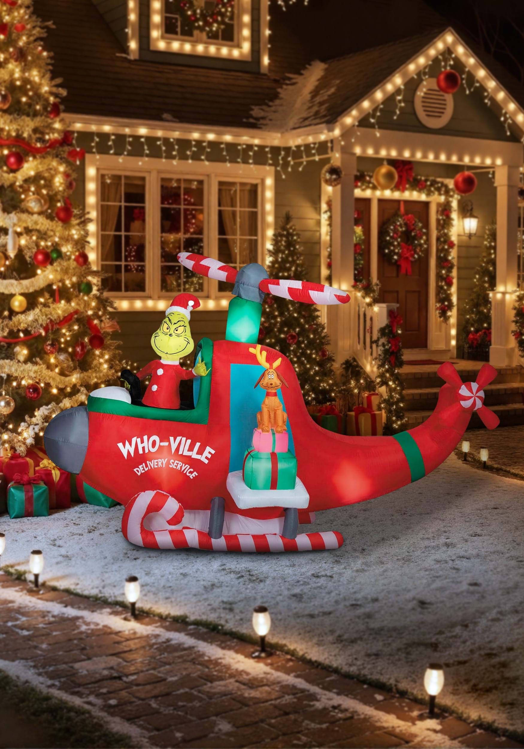 10FT Inflatable Animated Grinch in Helicopter Decoration