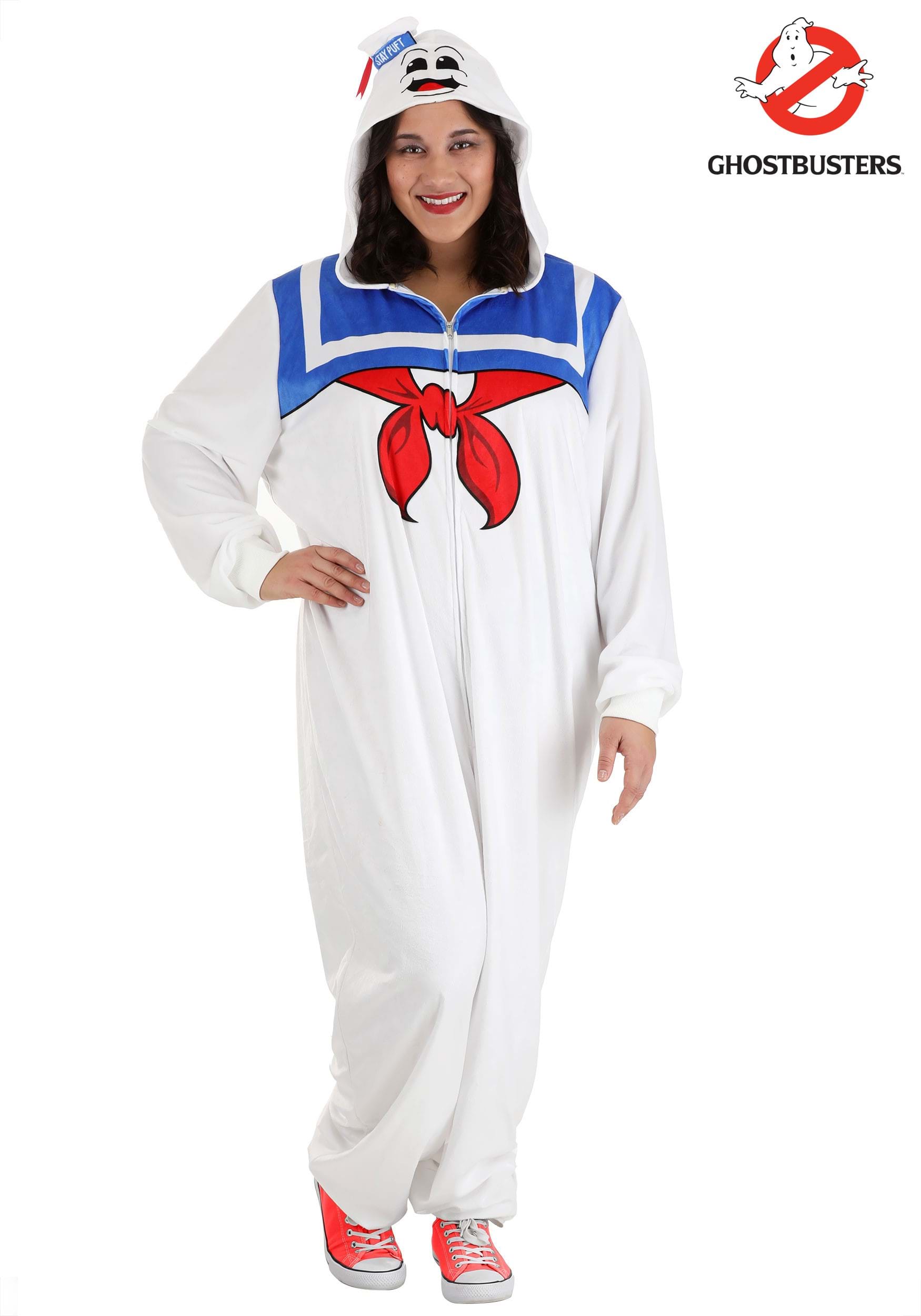 Adult Plus Size Stay Puft Marshmallow Man Costume Onesie 1 Adult Plus Size Stay Puft Marshmallow Man Costume Onesie