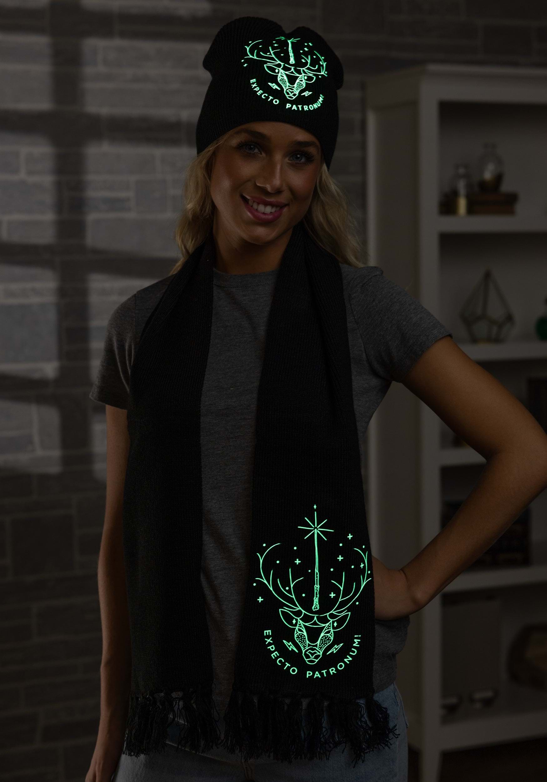 Glow Patronus Knit Black Beanie