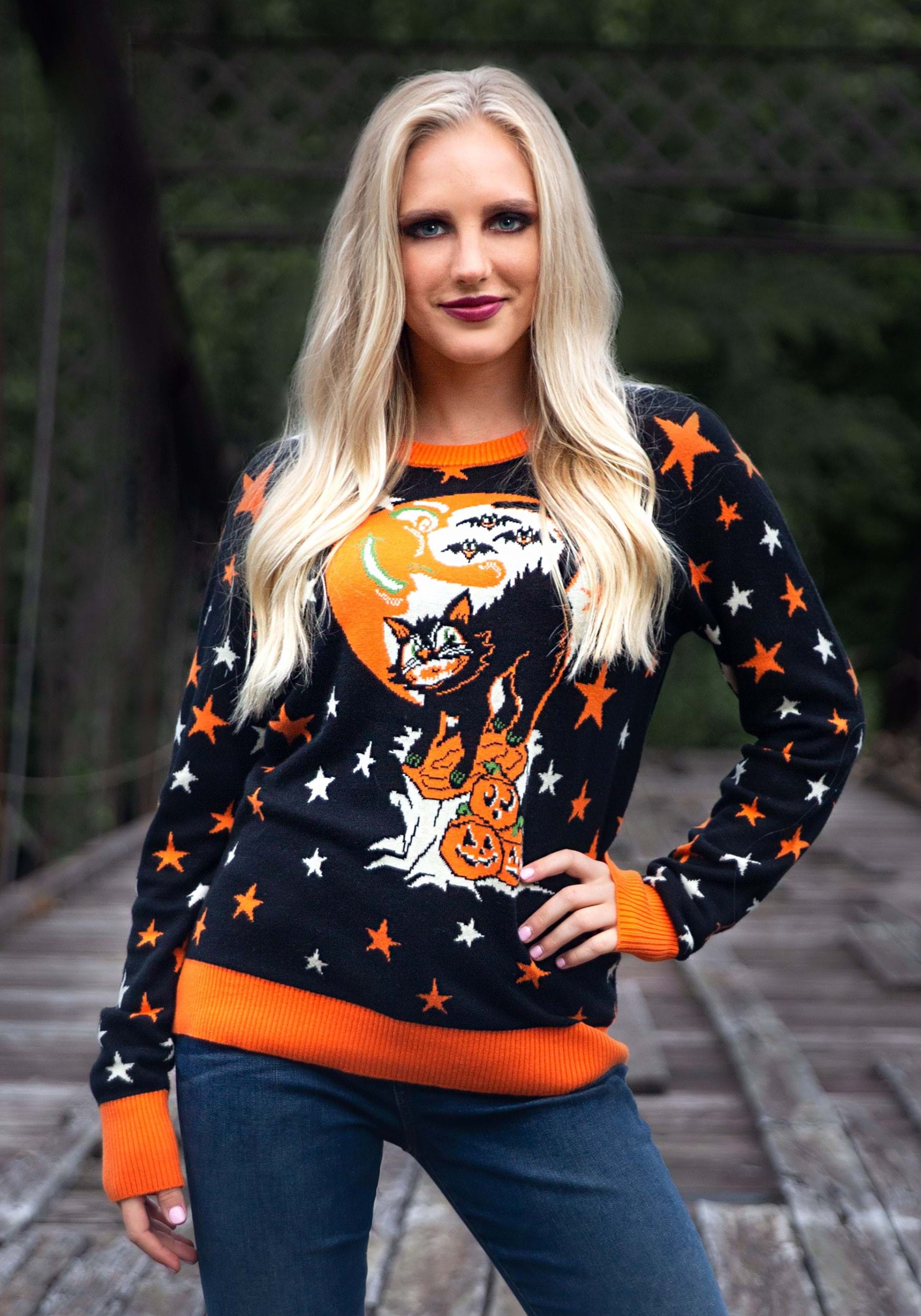 Vintage Halloween Cat Ugly Halloween Sweater