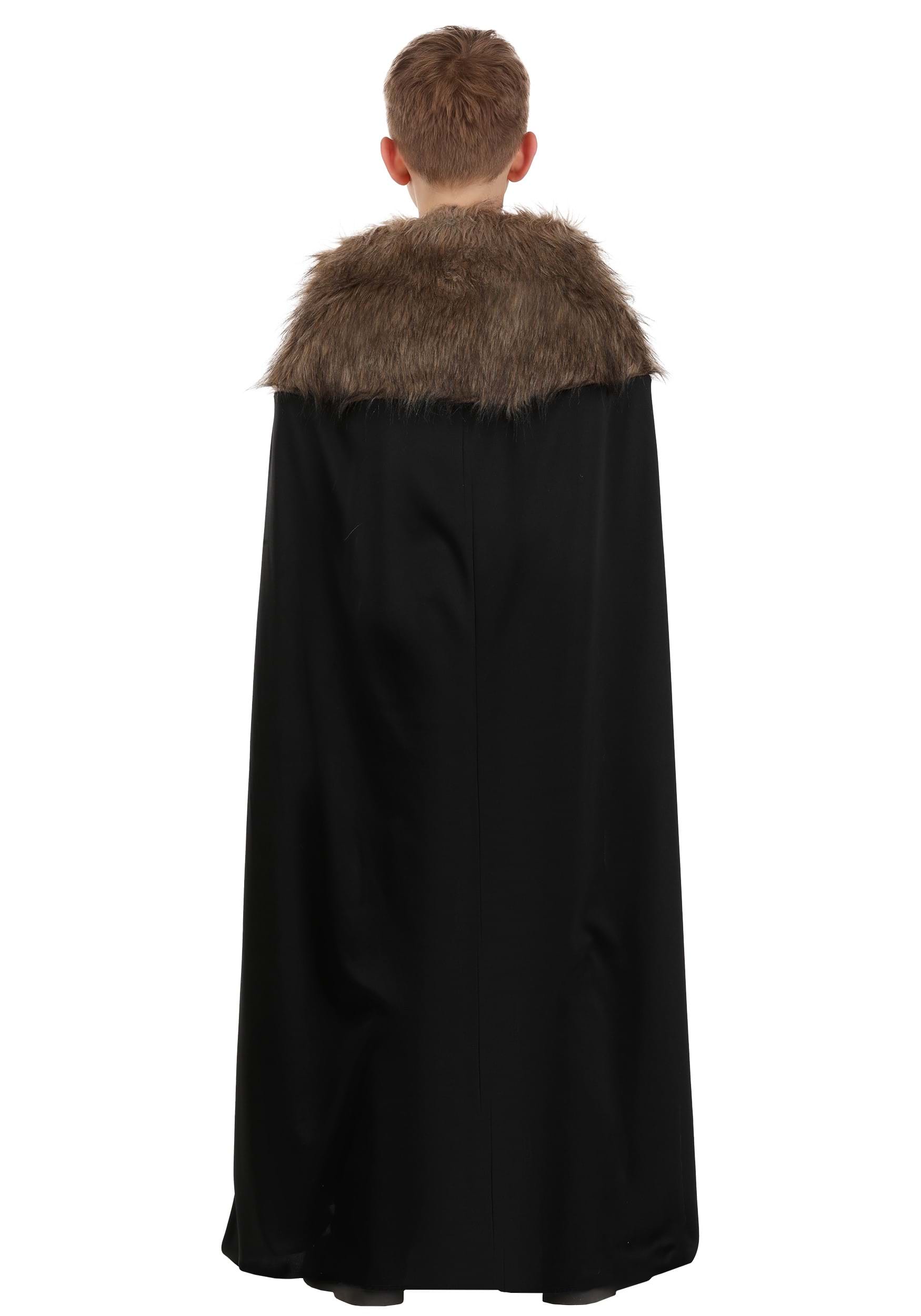 Kid's Black Faux Fur Collar Viking Costume Cape