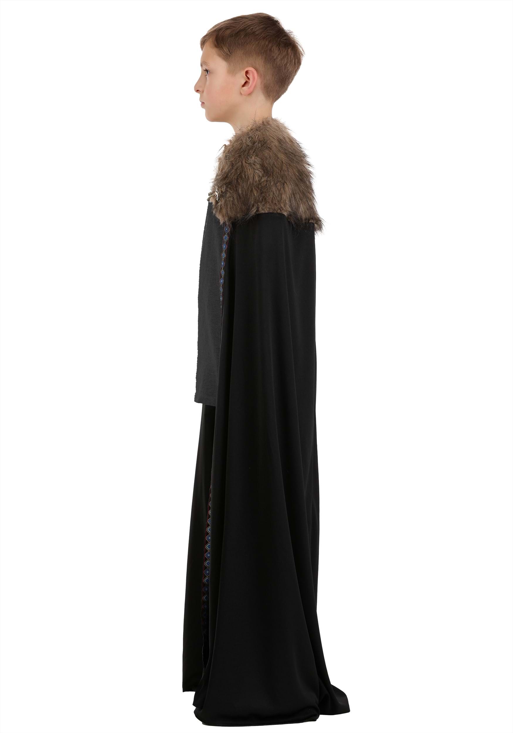 Kid's Black Faux Fur Collar Viking Costume Cape
