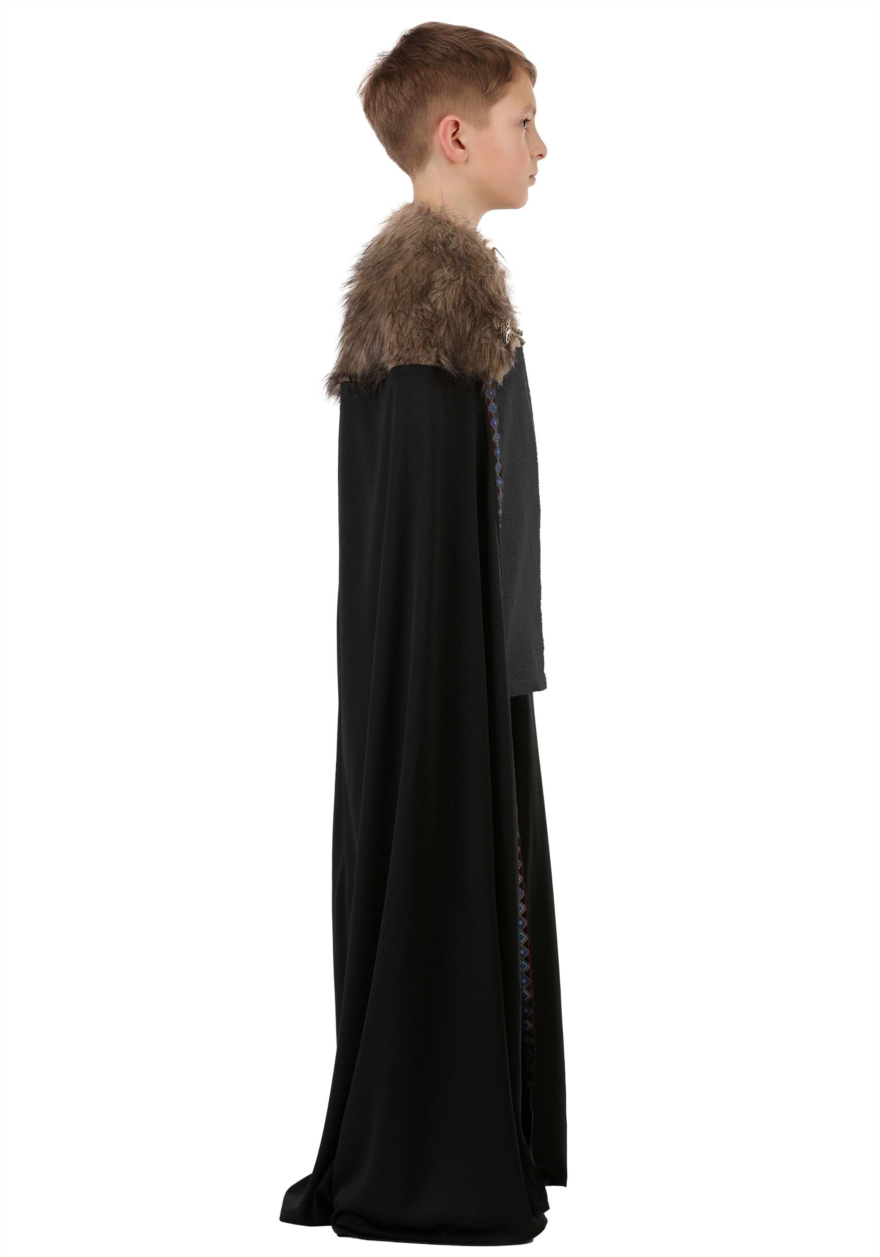Kid's Black Faux Fur Collar Viking Costume Cape