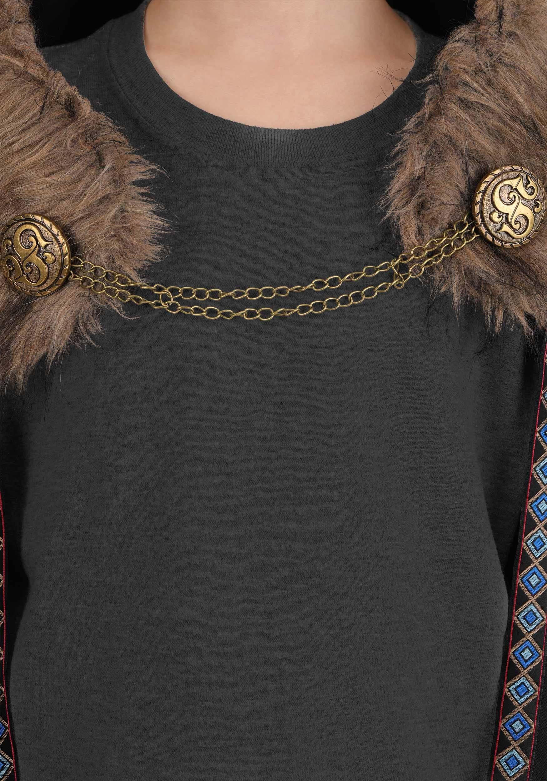 Kid's Black Faux Fur Collar Viking Costume Cape