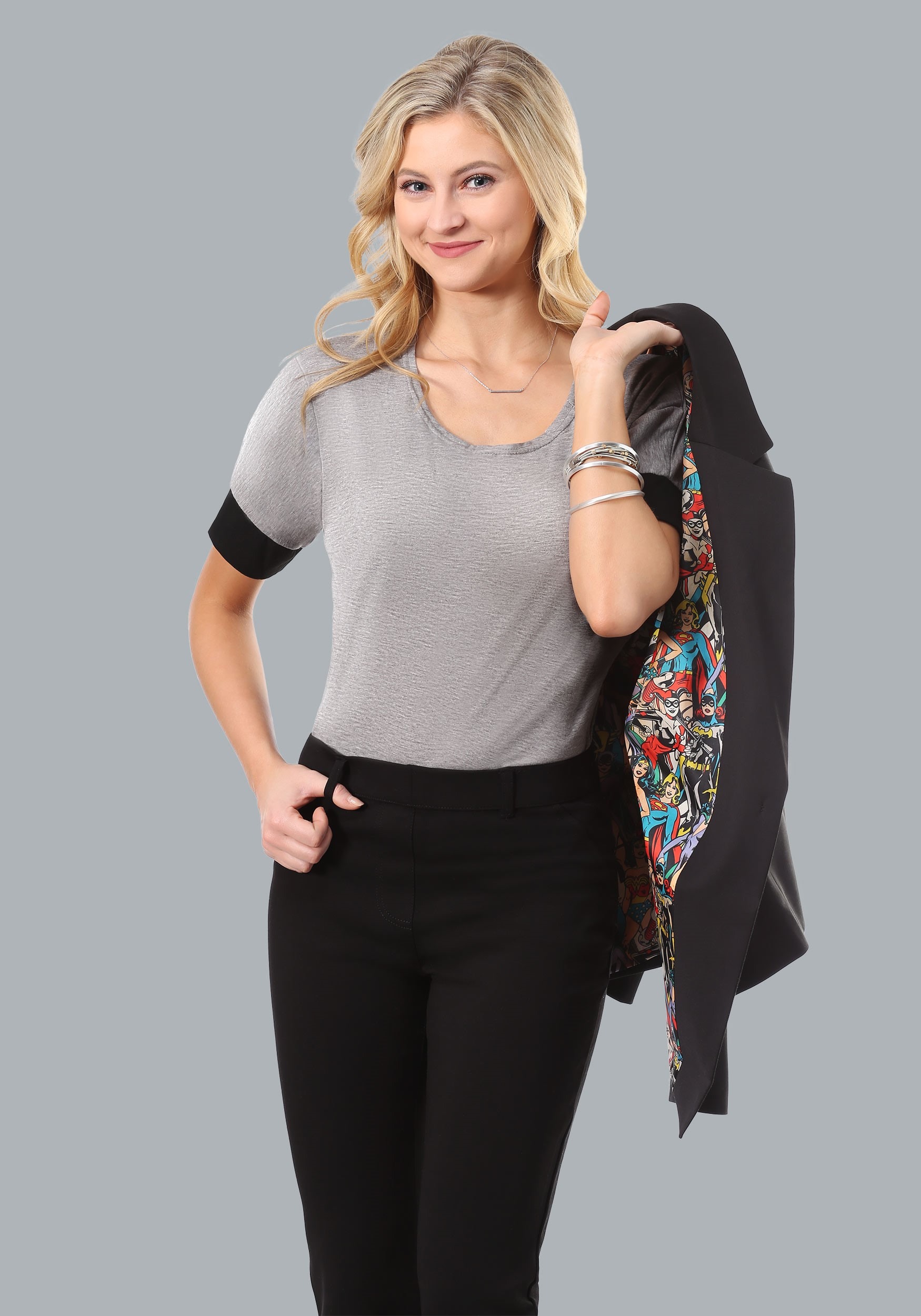 DC Comics Women's Vintage Print One-Button Blazer