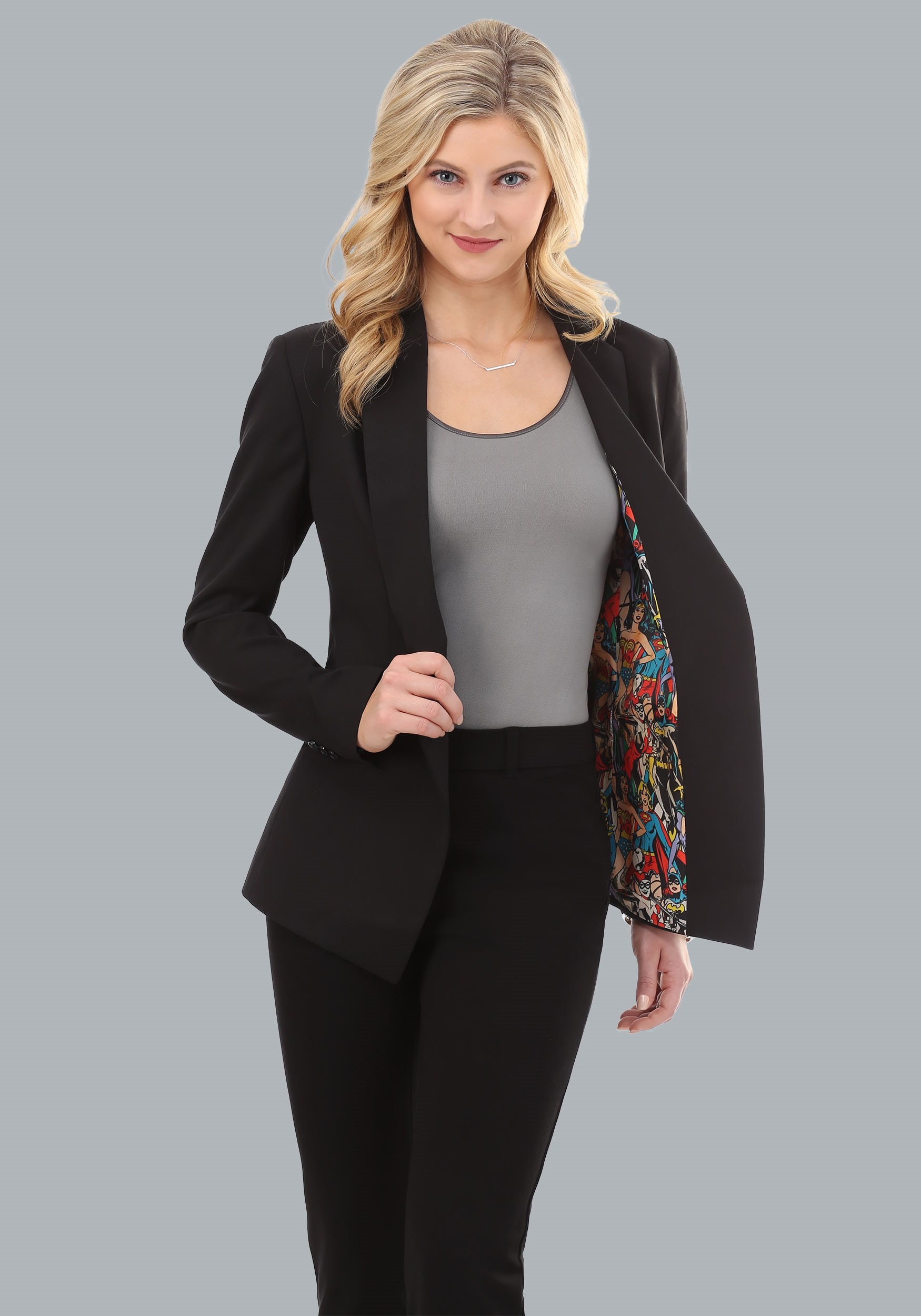 DC Comics Women's Vintage Print One-Button Blazer