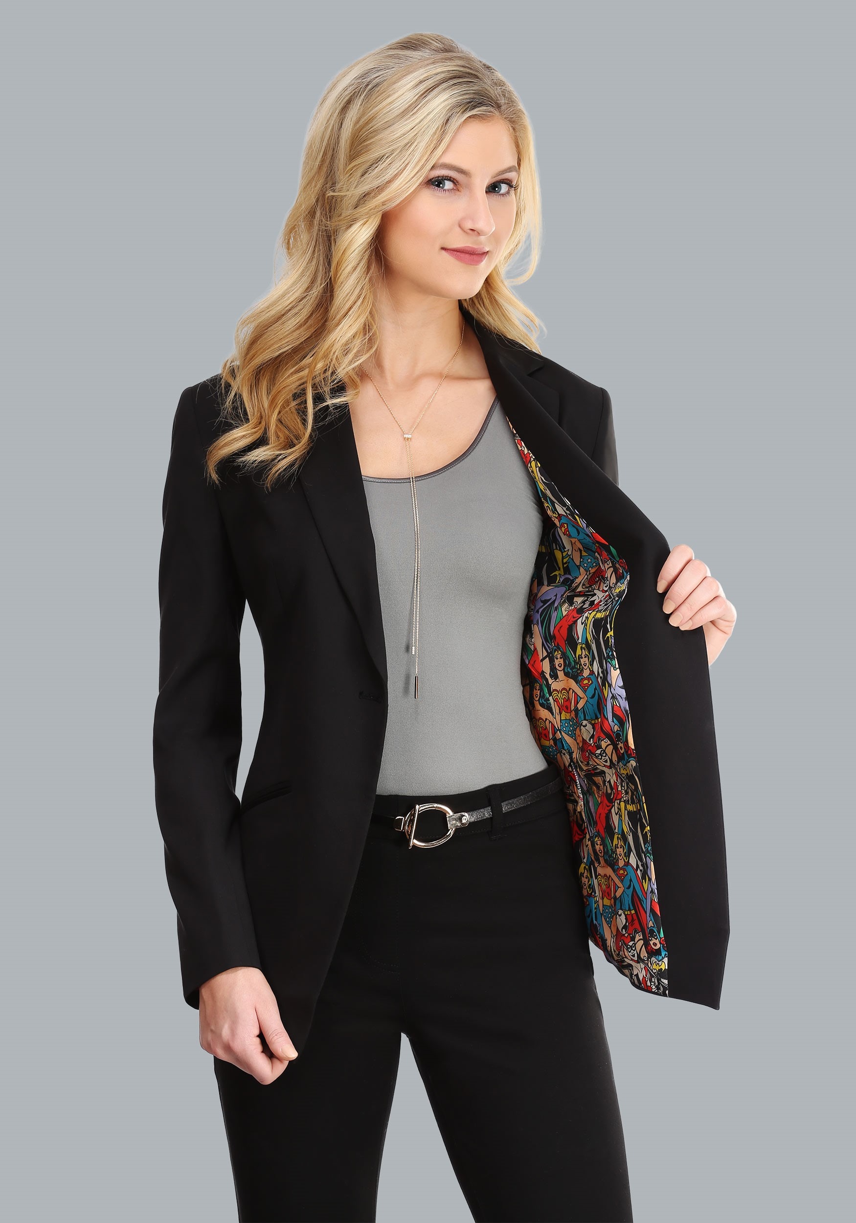 DC Comics Women's Vintage Print One-Button Blazer