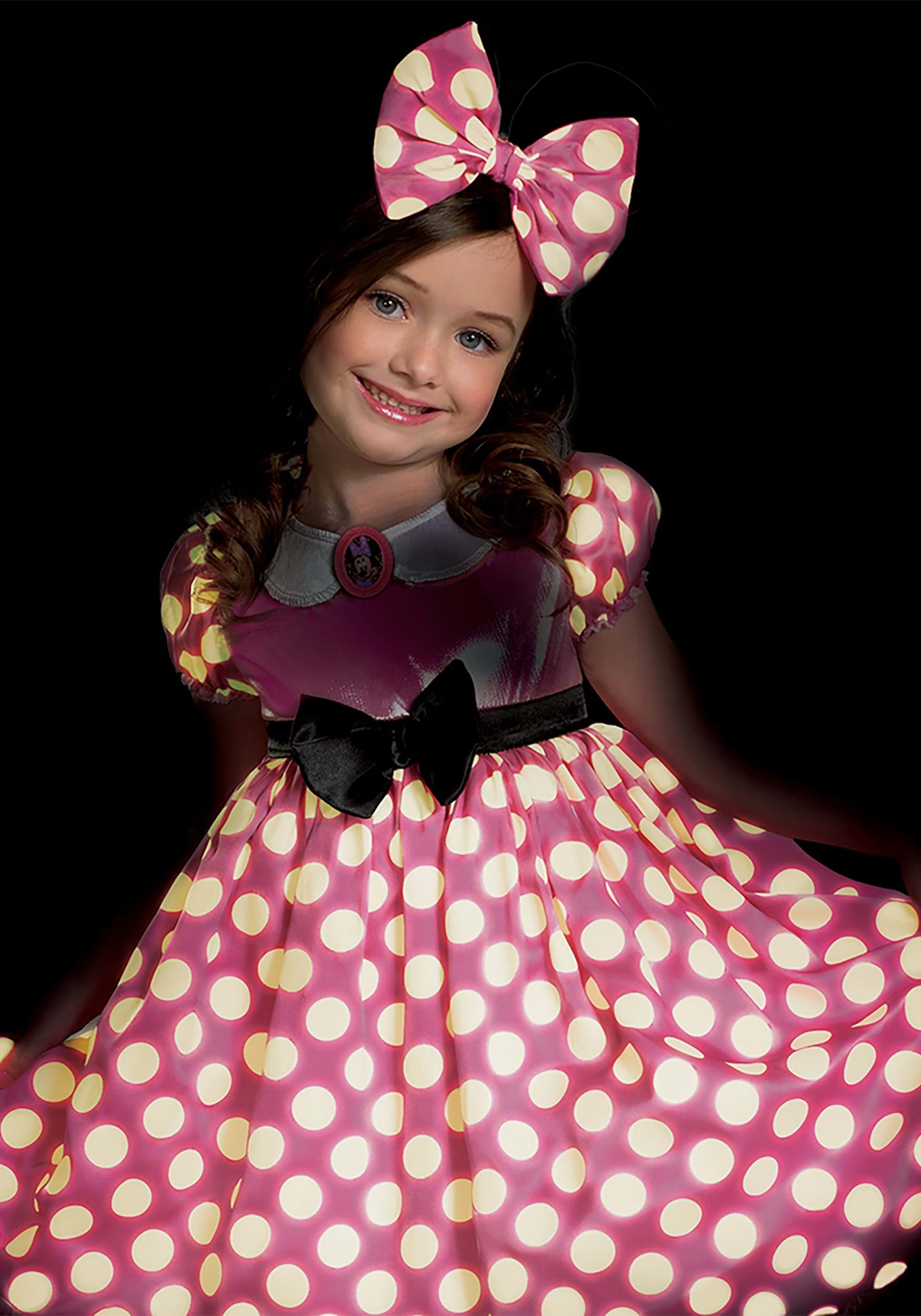 Girls Minnie Mouse Glow in the Dark Dot Pink Dress