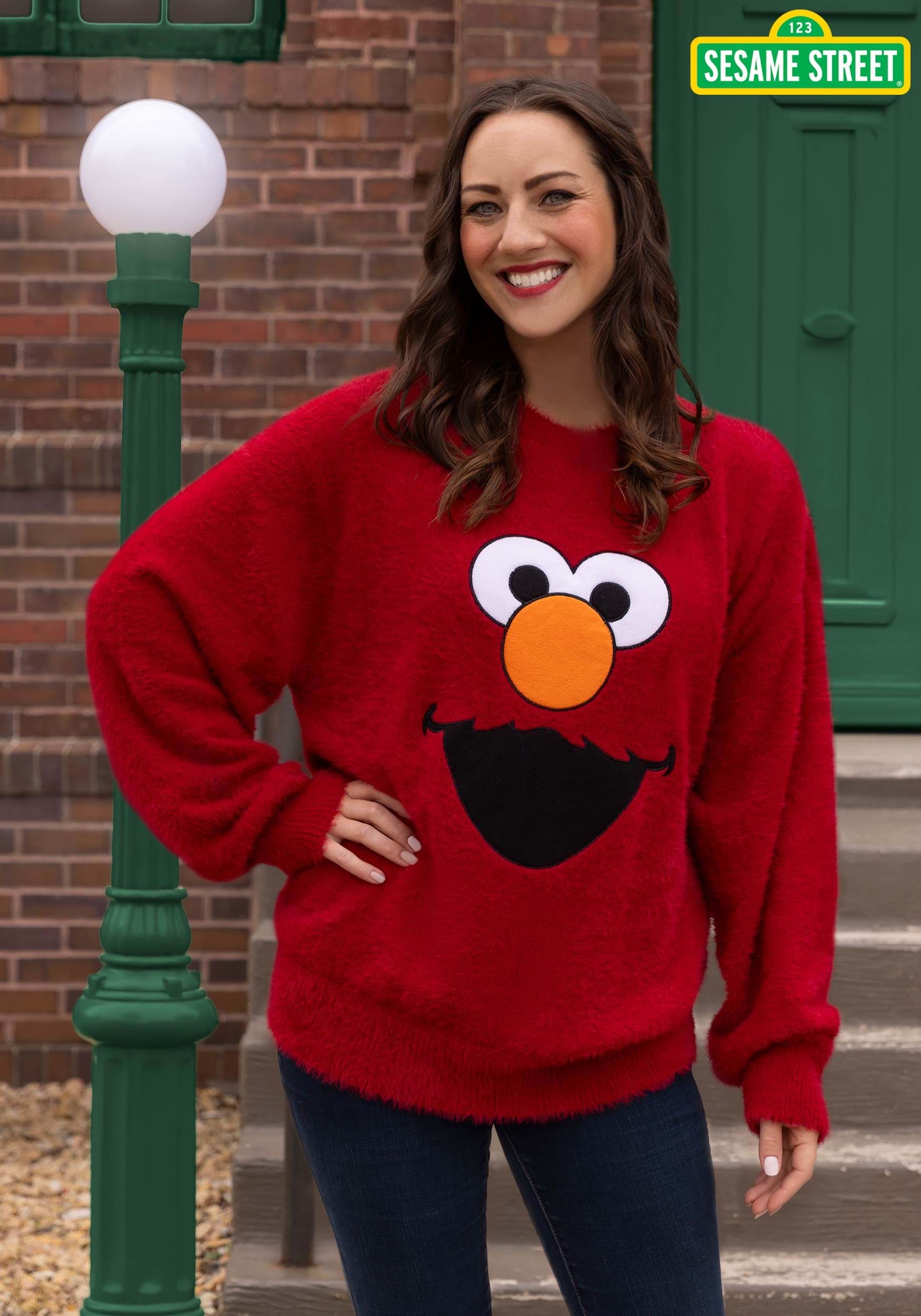 Sesame Streets Fuzzy Elmo Oversized Adult Sweater