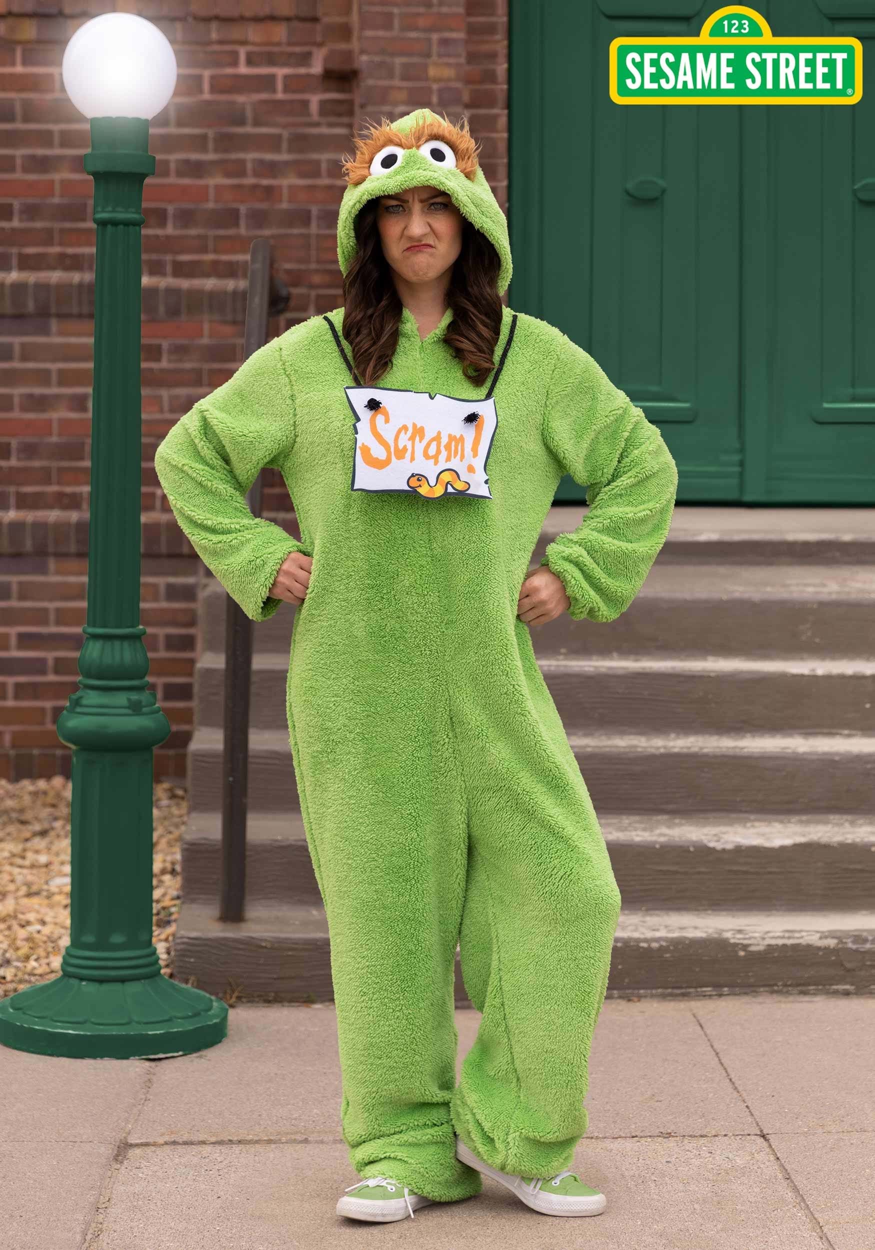 Adult Sesame Street Oscar the Grouch Jumpsuit Costume 1 Adult Sesame Street Oscar the Grouch Jumpsuit Costume
